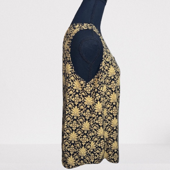 Old Khaki Gold & Black Patterned Button Front Size 12 Sleeveless Blouse - Picture 3 of 8